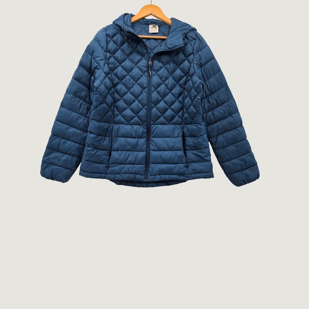 ZeroXposur Women Midnight Blue Quilted Hooded Puffer Jacket Coat Large B93000